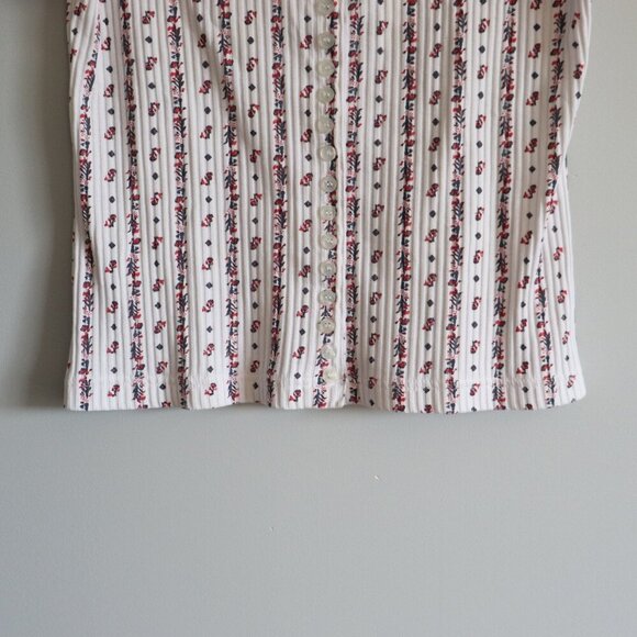 Huntington Ridge Women's Sz S/M Floral Button Down Crew Short Sleeve T-Shirt Top - Picture 8 of 9